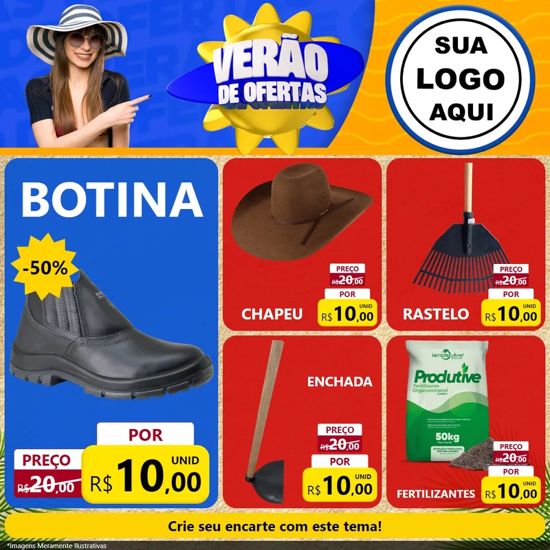 Modelo de Rede Social para Feed Facebook com o tema Verão de Ofertas para Agropecuária
