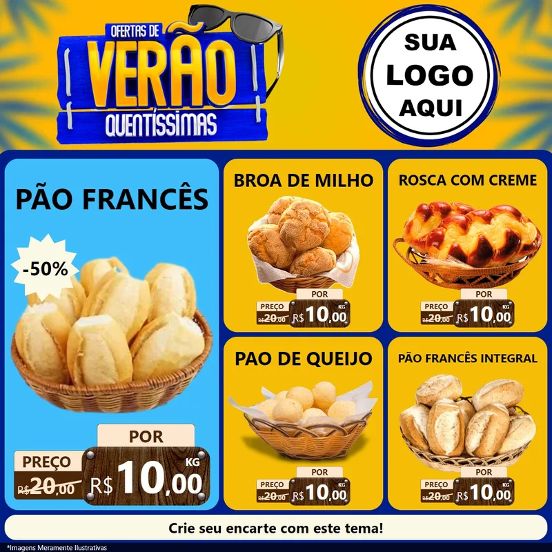 Modelo de Rede Social para Feed Facebook com o tema Ofertas de Verão Quentíssimas para Padaria