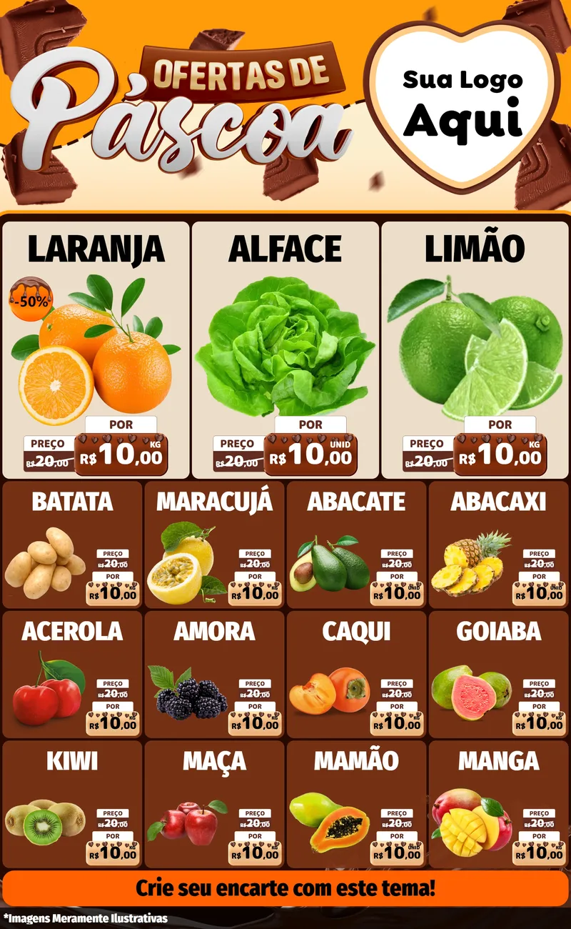 Modelo de Encarte para Encarte Grande com o tema Ofertas de Páscoa para Hortifrúti