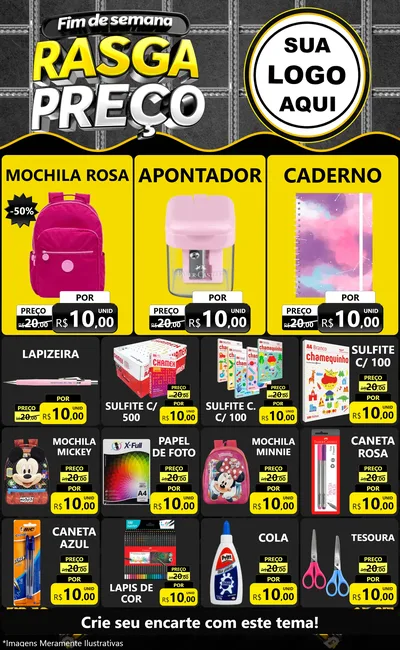 Modelo de Encarte para Encarte Grande com o tema Fim de Semana Rasga Preço para Papelaria