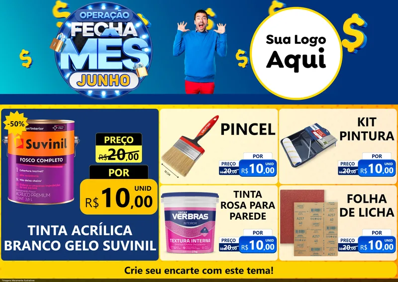 Modelo de Encarte para Encarte A4 Horizontal com o tema Operação Fecha Mês, Junho para Tintas e Ferramentas