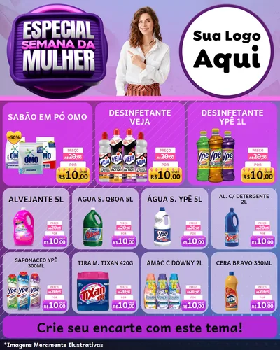 Modelo de Rede Social para Feed Instagram com o tema Especial Semana da Mulher para Produtos de Limpeza