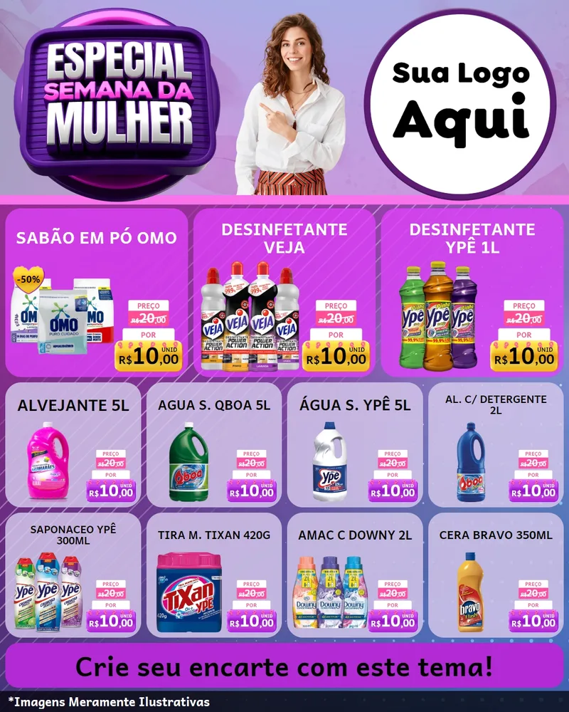 Modelo de Rede Social para Feed Instagram com o tema Especial Semana da Mulher para Produtos de Limpeza