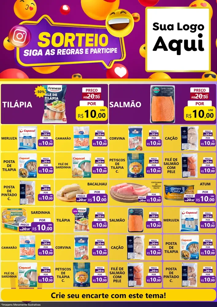 Modelo de Encarte para Encarte A4 Vertical com o tema Sorteio para Peixaria