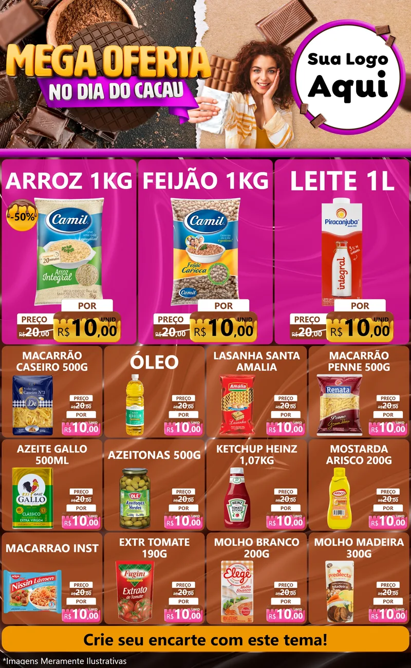 Modelo de Encarte para Encarte Grande com o tema Mega Oferta no Dia do Cacau para Supermercado