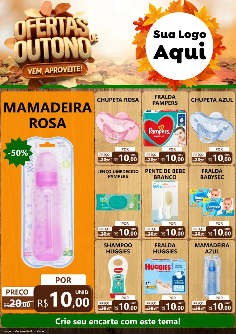 Modelo de Encarte para Encarte A4 Vertical com o tema Ofertas de Outono - Vem, Aproveite! para Bebês