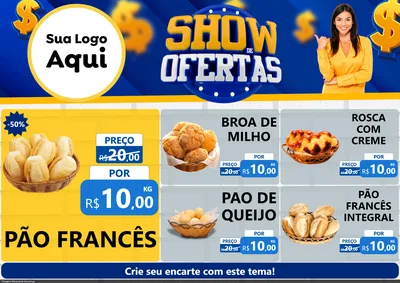 Modelo de Encarte para Encarte A4 Horizontal com o tema Show de Ofertas para Padaria