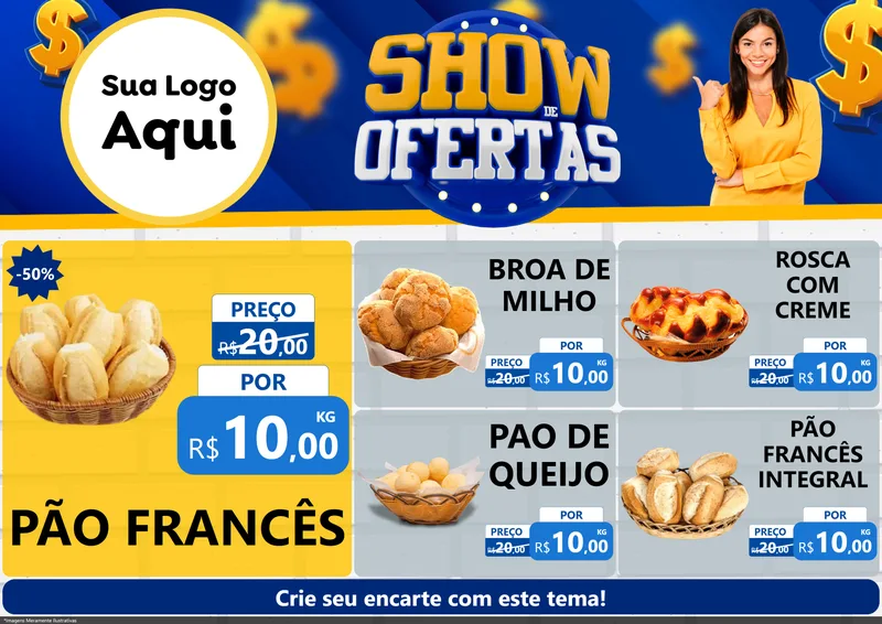 Modelo de Encarte para Encarte A4 Horizontal com o tema Show de Ofertas para Padaria