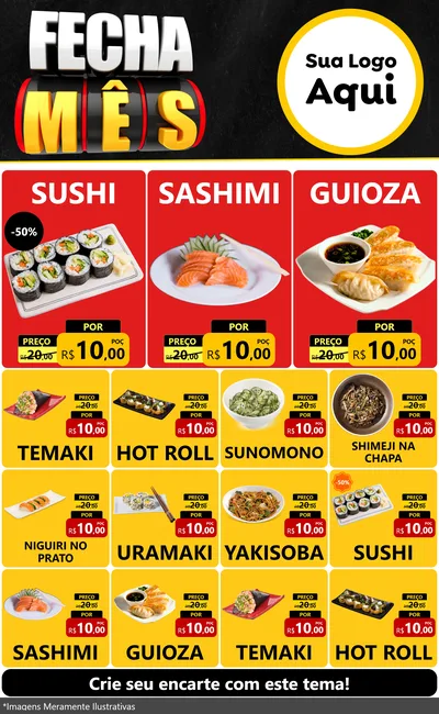 Modelo de Encarte para Encarte Grande com o tema Fecha Mês para Comida japonesa