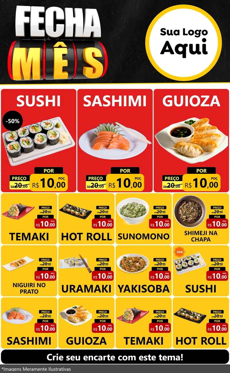 Modelo de Encarte para Encarte Grande com o tema Fecha Mês para Comida japonesa