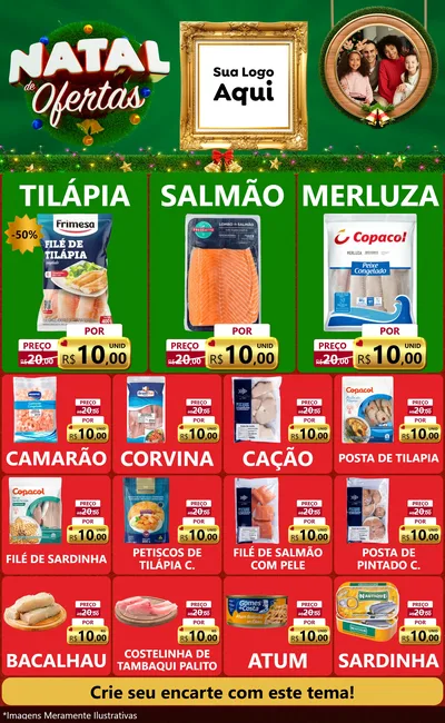 Modelo de Encarte para Encarte Grande com o tema Natal de Ofertas para Peixaria