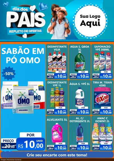 Modelo de Encarte para Encarte A4 Vertical com o tema Dia Dos Pais Repleto de Ofertas para Produtos de Limpeza