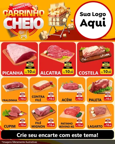 Modelo de Rede Social para Feed Instagram com o tema Promoção carrinho cheio para Açougue