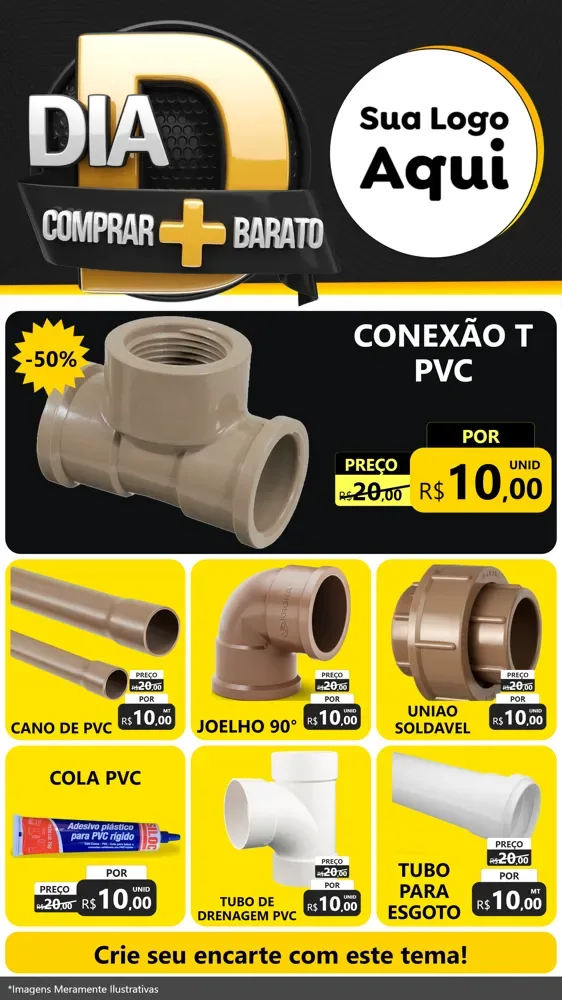 Modelo de Rede Social para Stories com o tema Dia D Mais Economia para Tubos e conexões