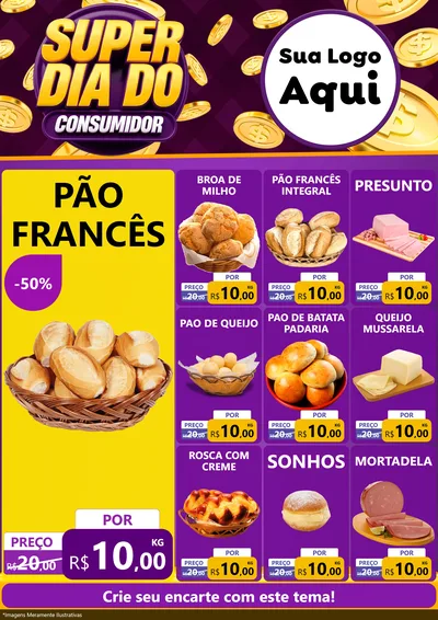 Modelo de Encarte para Encarte A4 Vertical com o tema Super Dia do Consumidor para Padaria