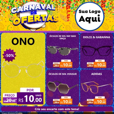 Modelo de Rede Social para Feed Facebook com o tema Carnaval de Ofertas para Óticas