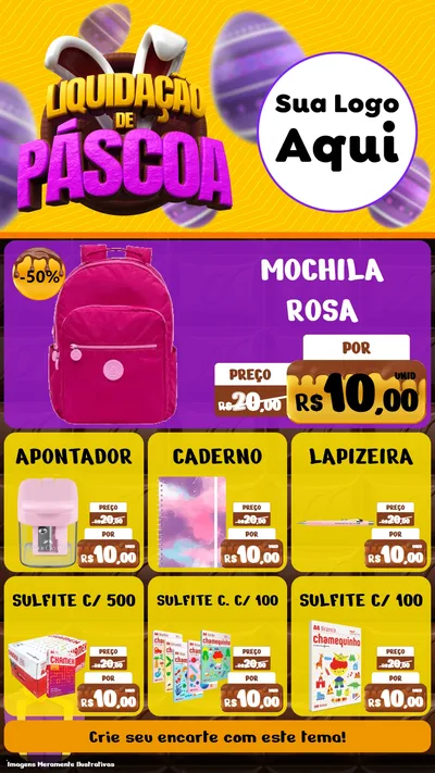 Modelo de Rede Social para Stories com o tema Liquidação de Páscoa para Papelaria