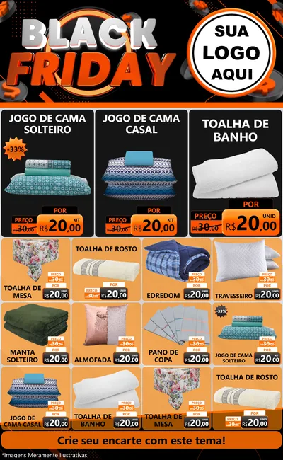 Modelo de Encarte para Encarte Grande com o tema Black Friday para Cama, Mesa e Banho