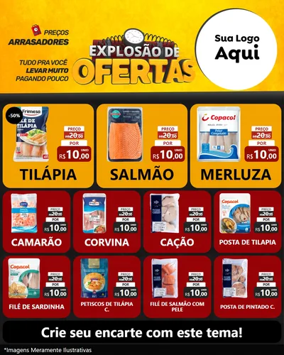 Modelo de Rede Social para Feed Instagram com o tema Explosão de Ofertas para Peixaria