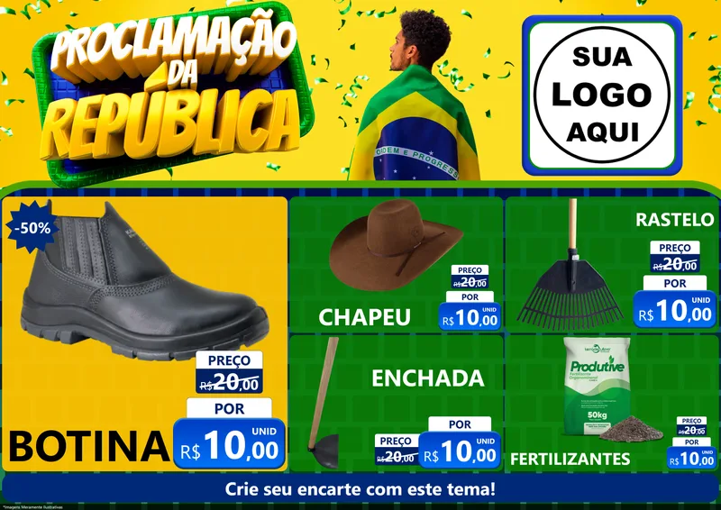 Modelo de Encarte para Encarte A4 Horizontal com o tema Proclamação da República para Agropecuária