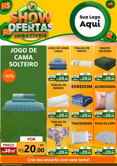 Modelo de Encarte para Encarte A4 Vertical com o tema Show de Ofertas Imbatíveis para Cama, Mesa e Banho