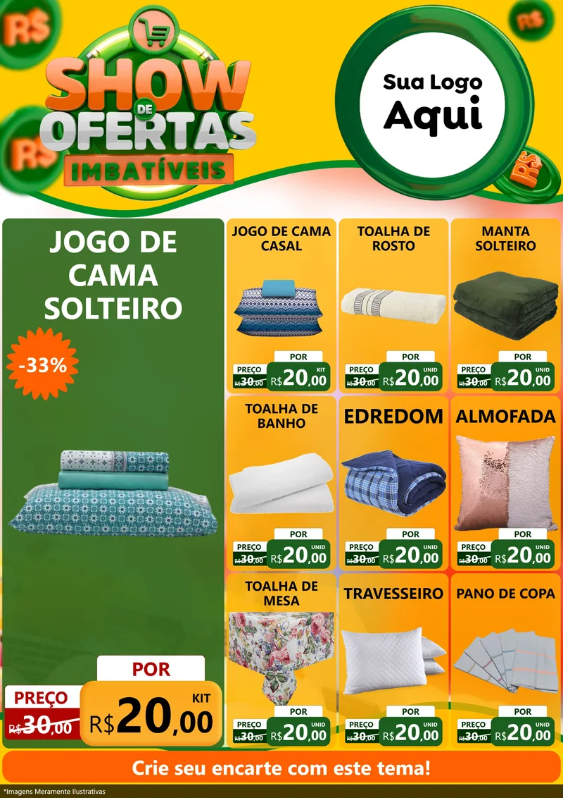 Modelo de Encarte para Encarte A4 Vertical com o tema Show de Ofertas Imbatíveis para Cama, Mesa e Banho