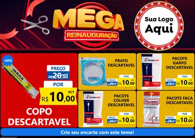 Modelo de Encarte para Encarte A4 Horizontal com o tema Mega Reinauguração para Embalagens
