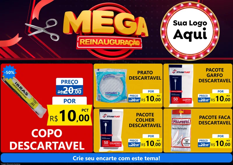 Modelo de Encarte para Encarte A4 Horizontal com o tema Mega Reinauguração para Embalagens