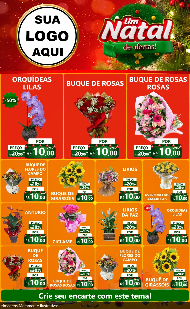 Modelo de Encarte para Encarte Grande com o tema Um Natal de Ofertas para Floricultura e jardim