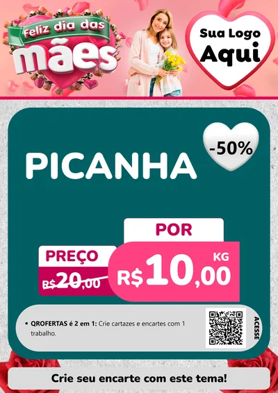 Modelo de Cartaz para Cartaz A4 Vertical com o tema Feliz Dia das Mães para Açougue