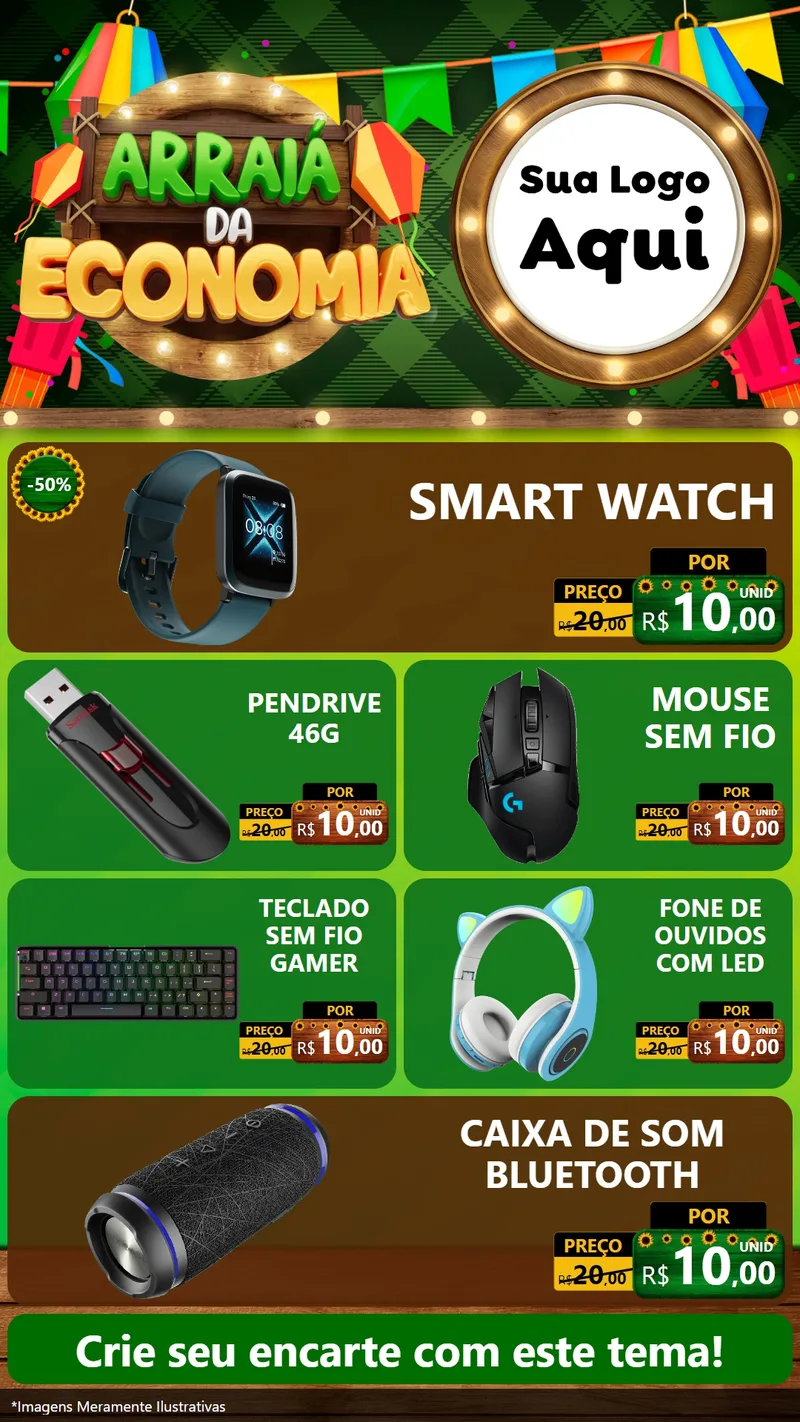 Modelo de TV para TV Vertical com o tema Arraiá de Economia para Informática