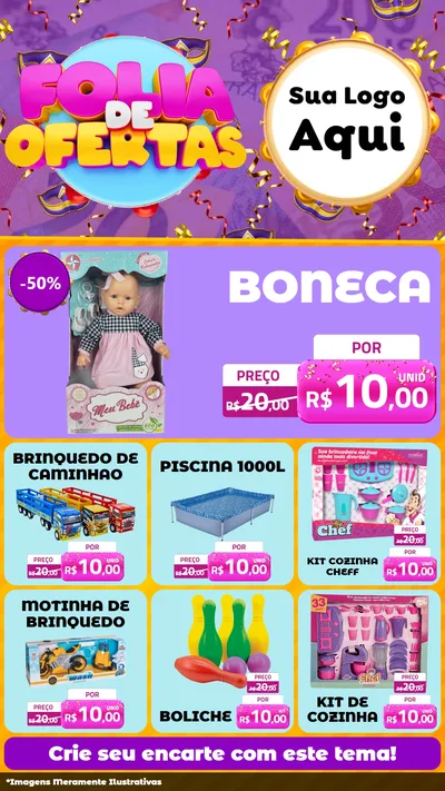 Modelo de Rede Social para Stories com o tema Folia de Ofertas para Brinquedos