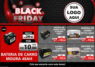 Modelo de Encarte para Encarte A4 Horizontal com o tema Black Friday para Baterias Elétricas