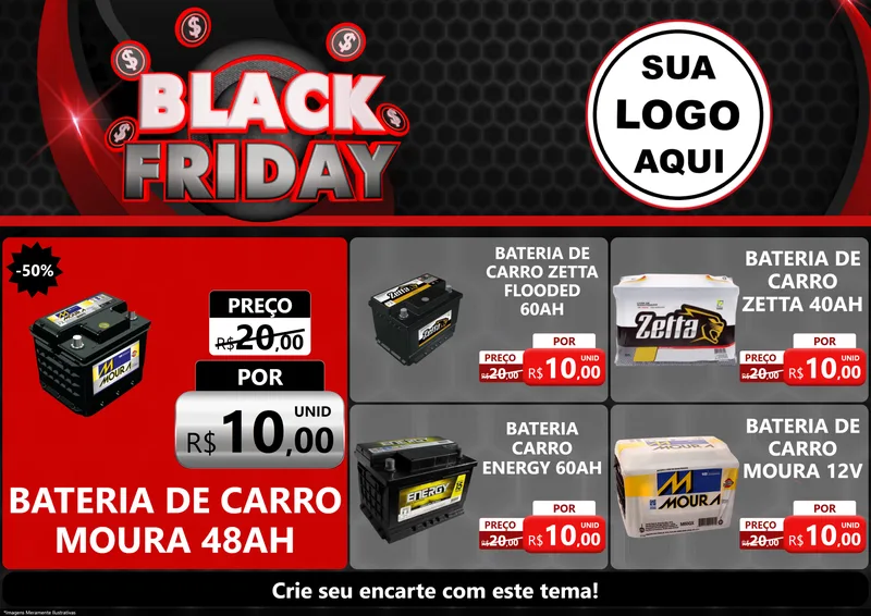 Modelo de Encarte para Encarte A4 Horizontal com o tema Black Friday para Baterias Elétricas