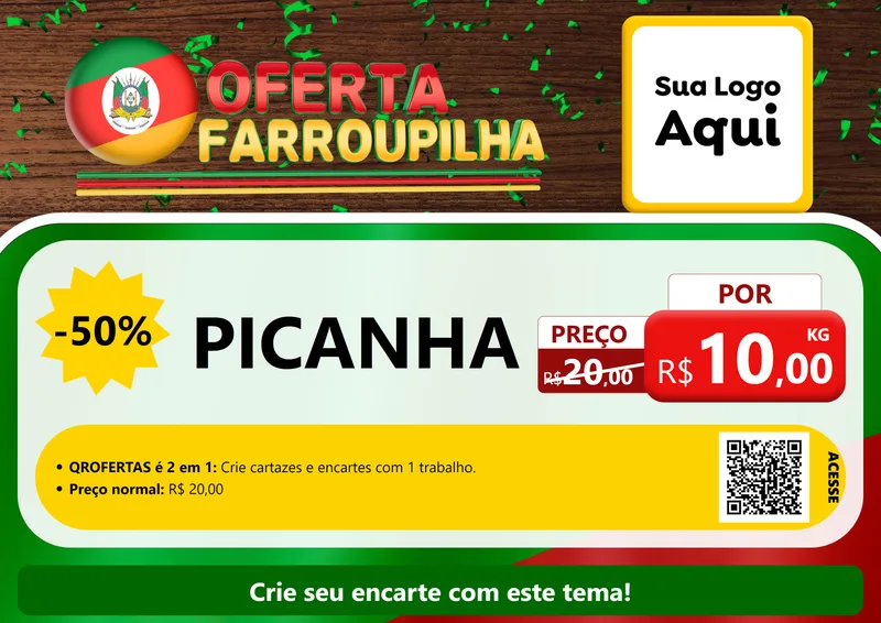 Modelo de Cartaz para Cartaz A4 Horizontal com o tema Oferta Farroupilha para Açougue