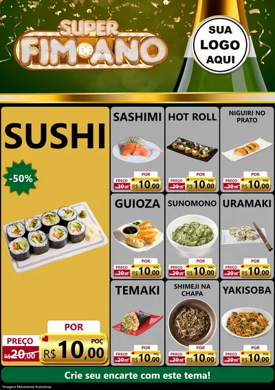 Modelo de Encarte para Encarte A4 Vertical com o tema Super Fim de Ano para Comida japonesa