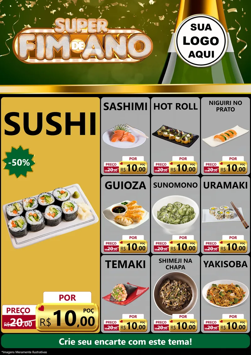 Modelo de Encarte para Encarte A4 Vertical com o tema Super Fim de Ano para Comida japonesa