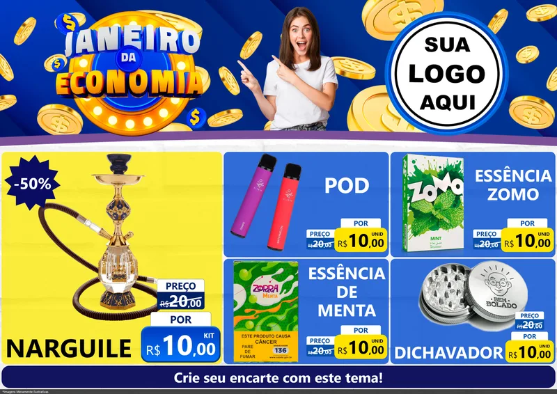 Modelo de Encarte para Encarte A4 Horizontal com o tema Janeiro da Economia para Tabacaria