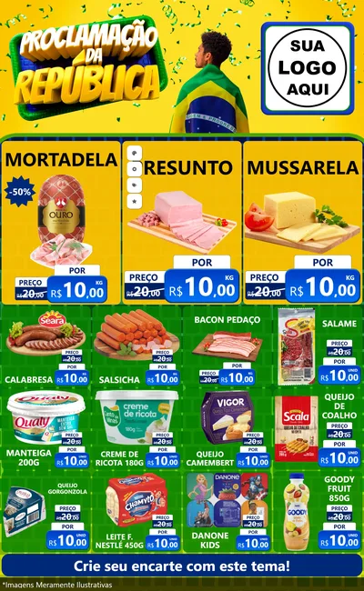 Modelo de Encarte para Encarte Grande com o tema Proclamação da República para Frios e Laticínios