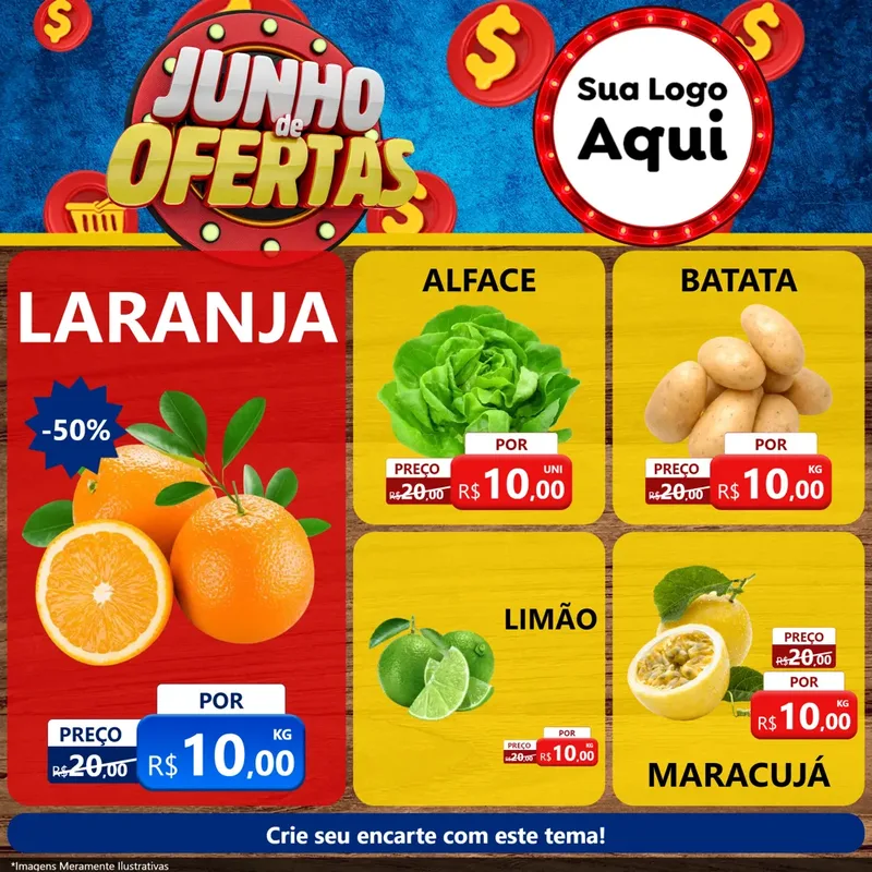 Modelo de Rede Social para Feed Facebook com o tema Junho de Ofertas para Hortifrúti