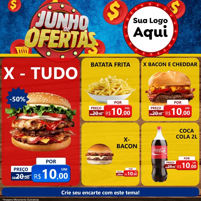 Modelo de Rede Social para Feed Facebook com o tema Junho de Ofertas para Hamburgueria