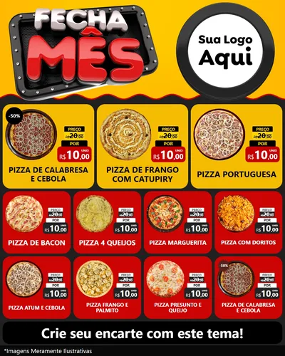 Modelo de Rede Social para Feed Instagram com o tema Fecha Mês para Pizzaria