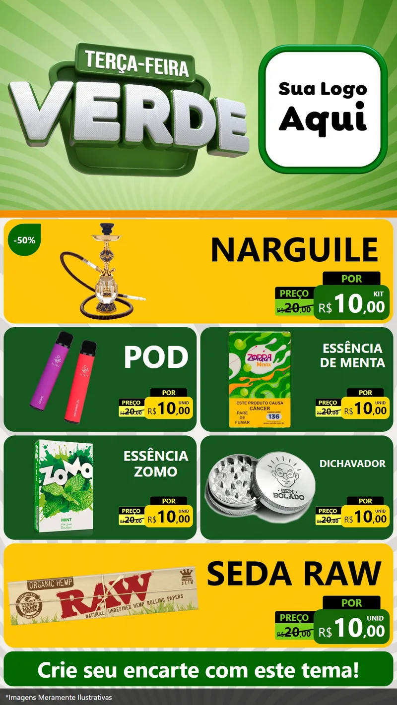 Modelo de TV para TV Vertical com o tema Terça - Feira Verde para Tabacaria
