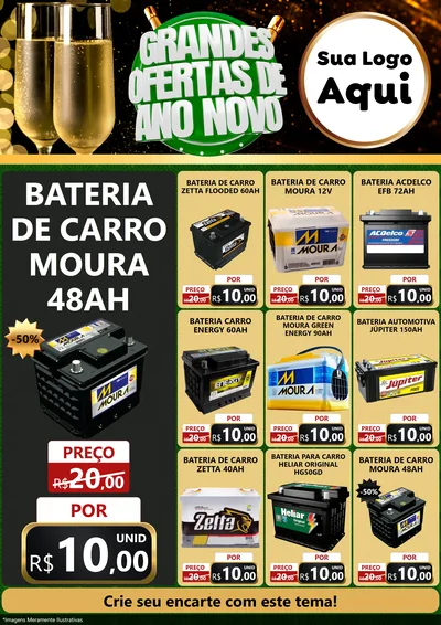 Modelo de Encarte para Encarte A4 Vertical com o tema Grandes Ofertas de Ano Novo para Baterias Elétricas