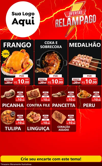 Modelo de Encarte para Encarte Grande com o tema Ofertas Relâmpago para Assados