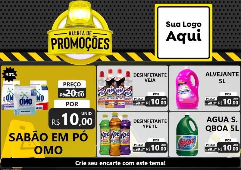 Modelo de Encarte para Encarte A4 Horizontal com o tema Alerta de Promoções para Produtos de Limpeza