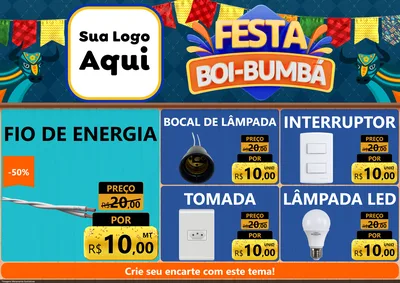 Modelo de Encarte para Encarte A4 Horizontal com o tema Festa Boi Bumbá para Materiais Elétricos
