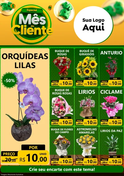 Modelo de Encarte para Encarte A4 Vertical com o tema Especial Mês do Cliente para Floricultura e jardim