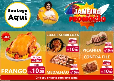 Modelo de Encarte para Encarte A4 Horizontal com o tema Janeiro de Promoção para Assados
