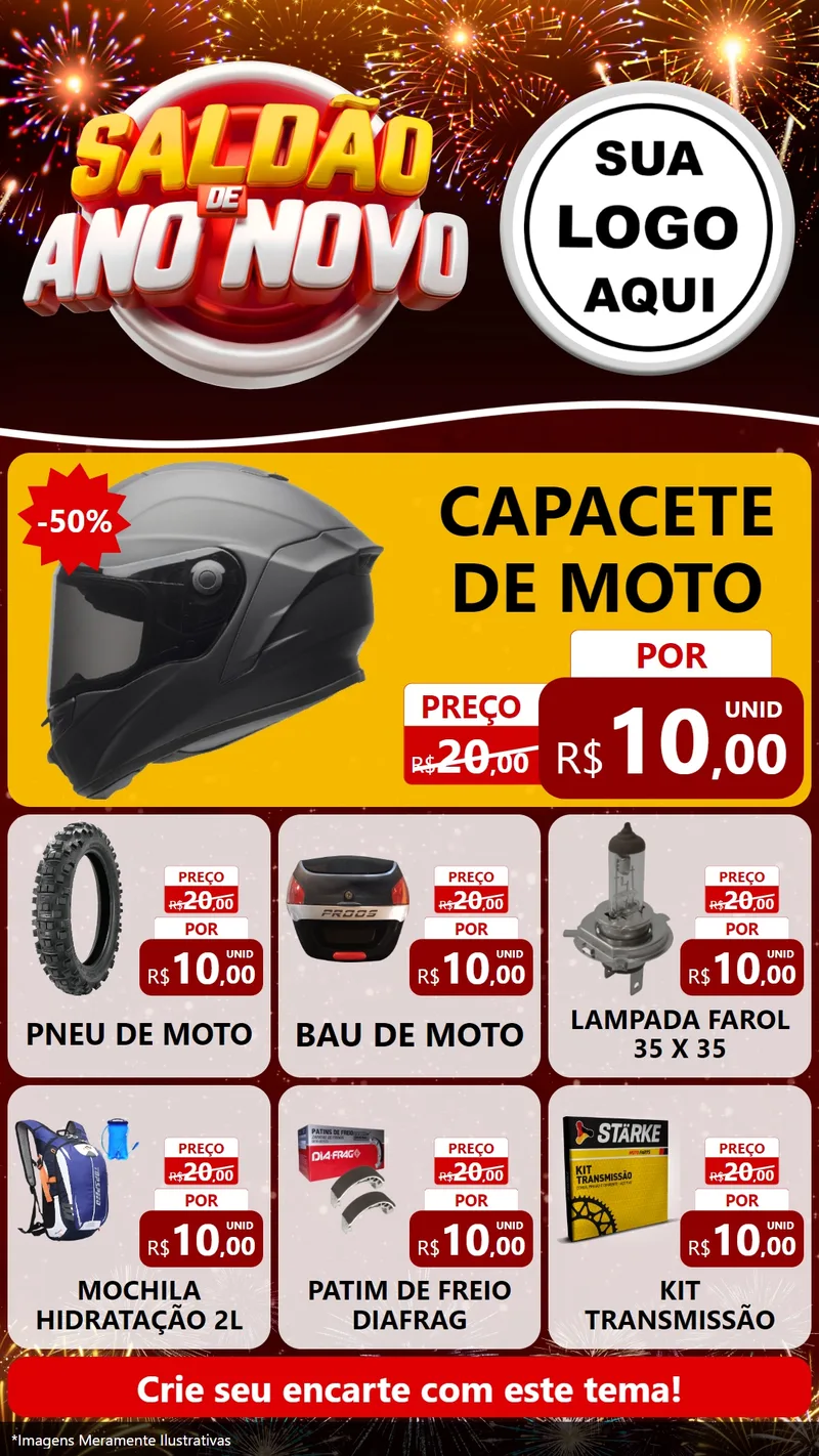 Modelo de Rede Social para Stories com o tema Saldão de Ano Novo para Moto peças